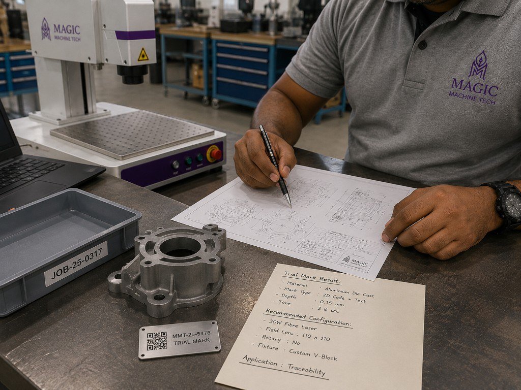 Trial coupon, drawing and recommended fibre configuration on the bench