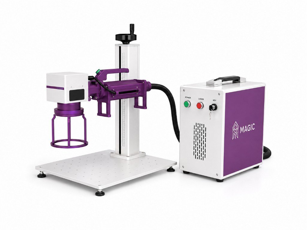 Handheld fiber laser marking machine with compact head and carry-handle controller