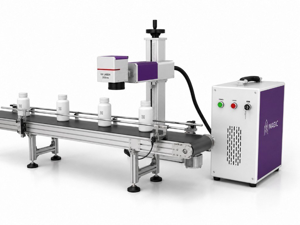 Fly UV laser marking machine — inline 355 nm head