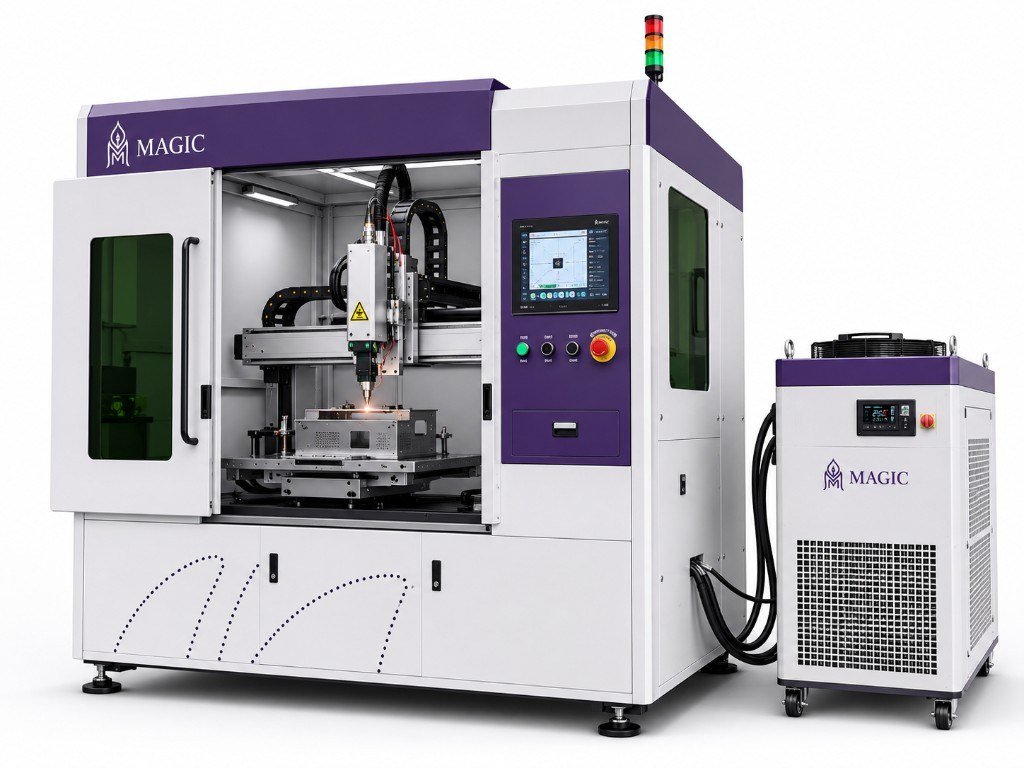 Enclosed automatic fiber laser welding cell — not a handheld gun